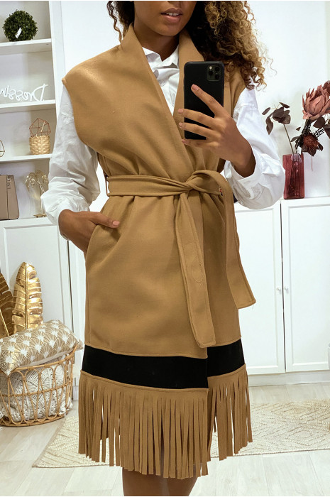 camel sleeveless blazer