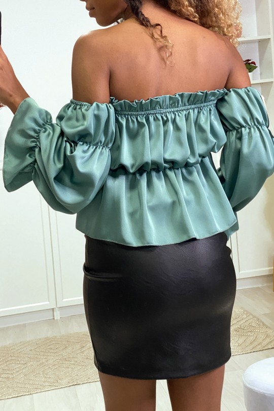 Water green satin bustier with separate sleeves - 7