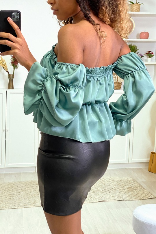 Water green satin bustier with separate sleeves - 9