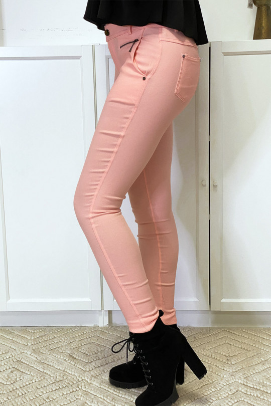 Pantalon slim rose en strech avec zip et poches - 3