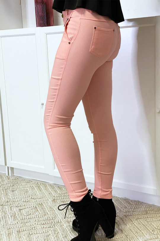 Pantalon slim rose en strech avec zip et poches - 5